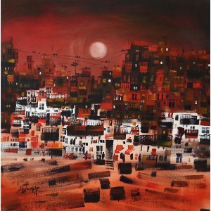 Shuja Mirza, 24 x 24 Inch, Acrylic on Canvas, Cityscape Painting, AC-SJM-014